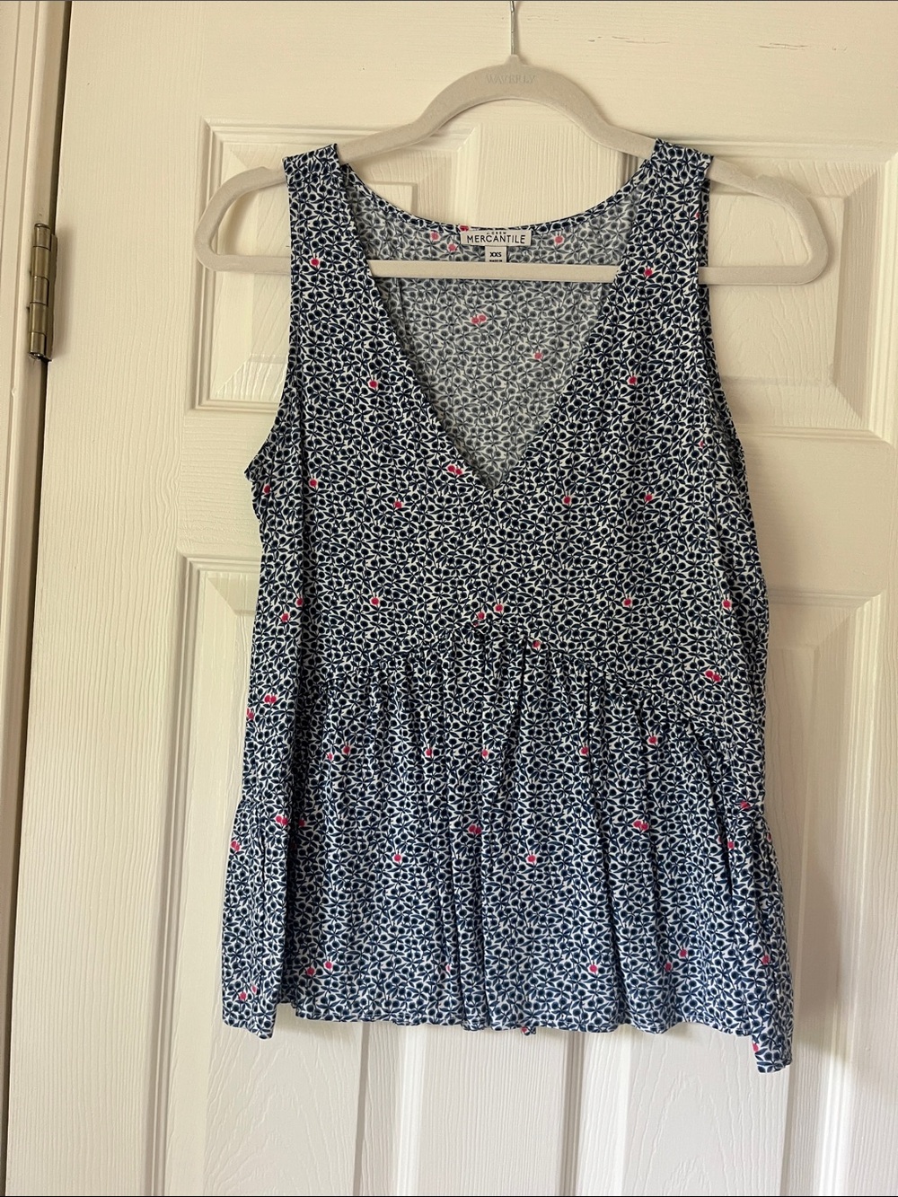 J. Crew Navy and Pink Floral V-Neck Tank